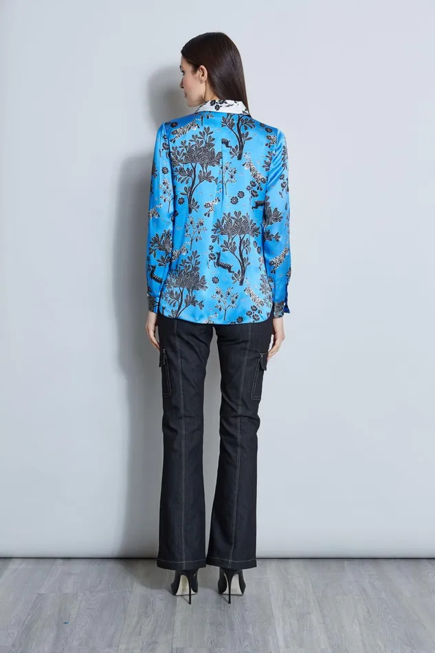 Outlet 8211 Women Tops Elie Tahari Silk Satin Mystic Safari Shirt Multi