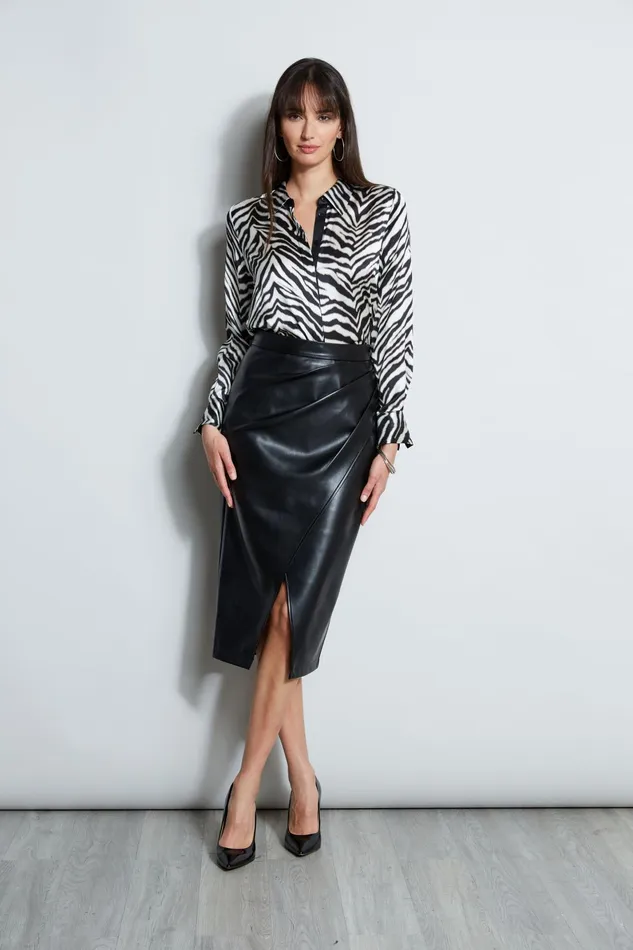 Outlet 8211 Women Tops Elie Tahari Silk Zebra Button Down Shirt Black Multi