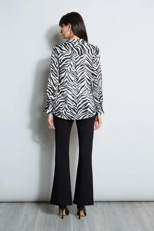 Outlet 8211 Women Tops Elie Tahari Silk Zebra Button Down Shirt Black Multi
