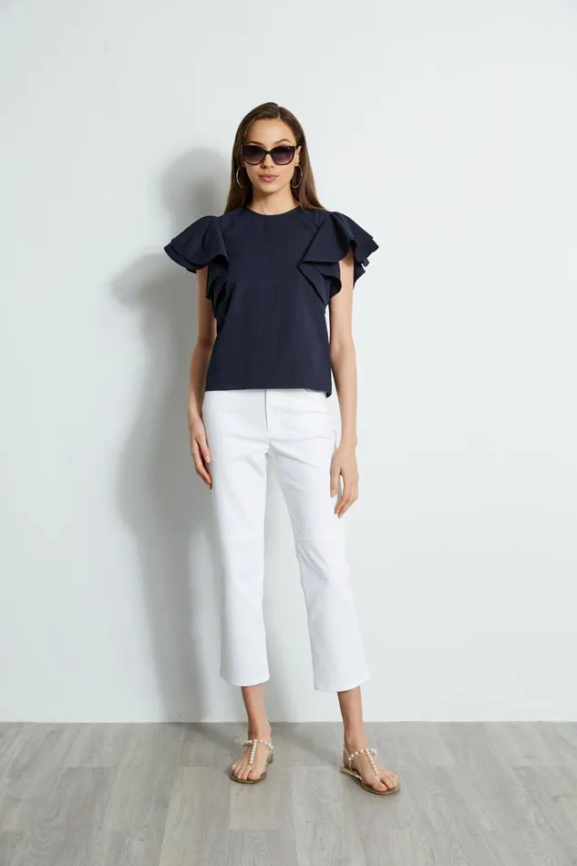 Outlet 8211 Women Tops Elie Tahari Tiered Flutter Sleeve Cotton Shirt Peacoat