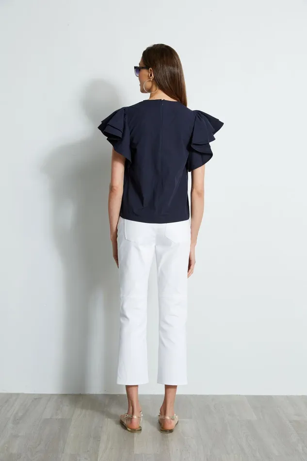 Outlet 8211 Women Tops Elie Tahari Tiered Flutter Sleeve Cotton Shirt Peacoat