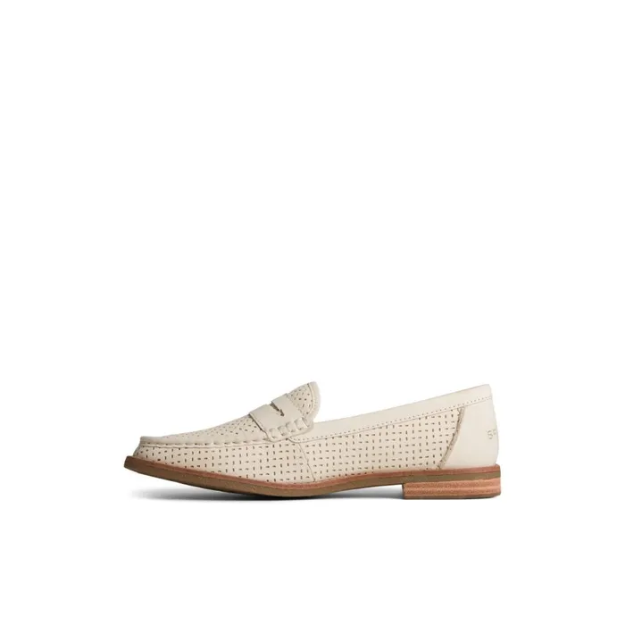 Oxfords and Loafers Women Sperry Seaport Perforated Penny Loafer Bone