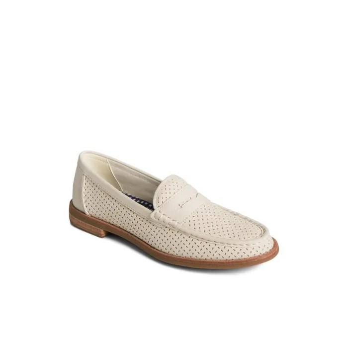Oxfords and Loafers Women Sperry Seaport Perforated Penny Loafer Bone