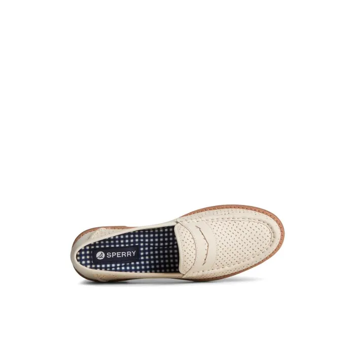 Oxfords and Loafers Women Sperry Seaport Perforated Penny Loafer Bone