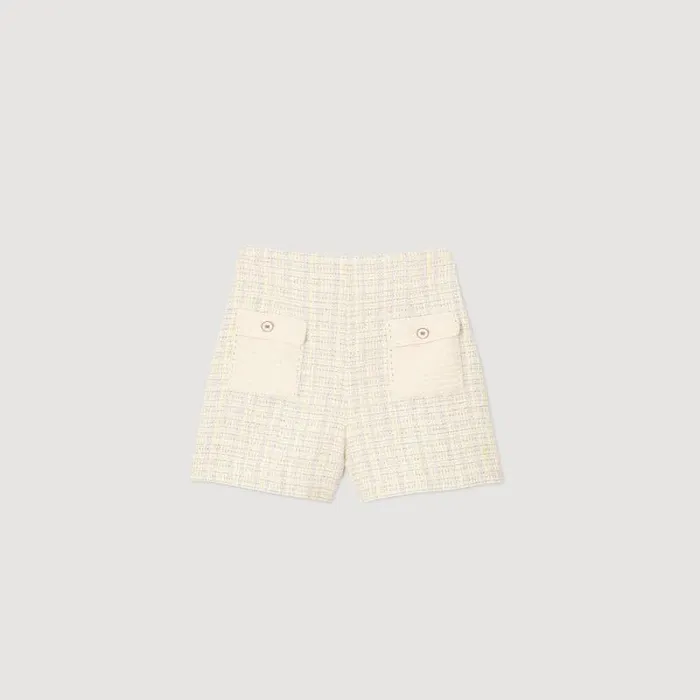 Pants and Shorts Women SANDRO Decorative Tweed Shorts Yellow Ecru
