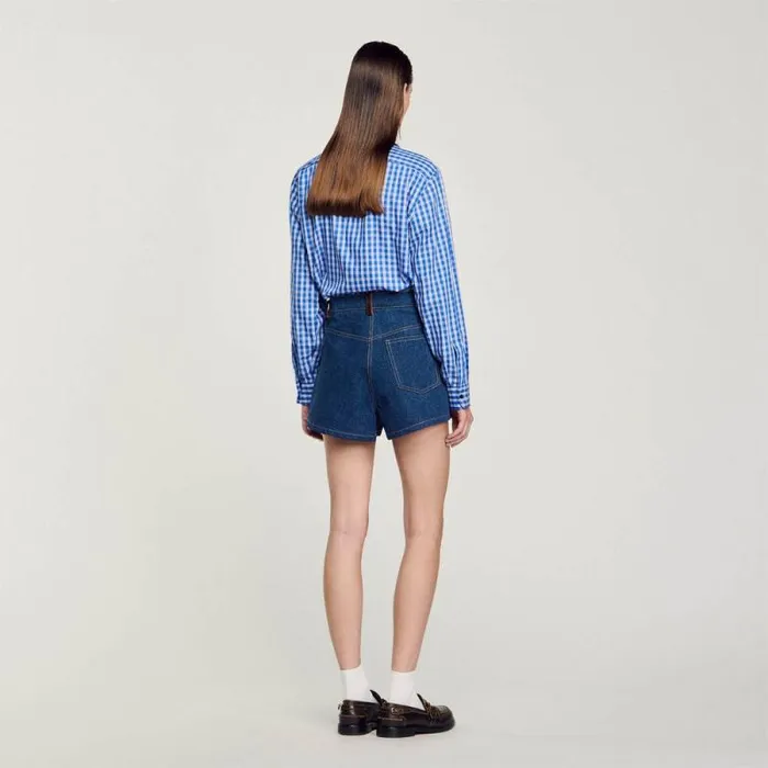 Pants and Shorts Women SANDRO Denim Shorts With Leather Details Blue
