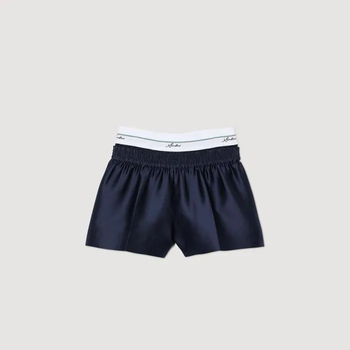 Pants and Shorts Women SANDRO Satin Shorts With Double Waistband Midnight Blue