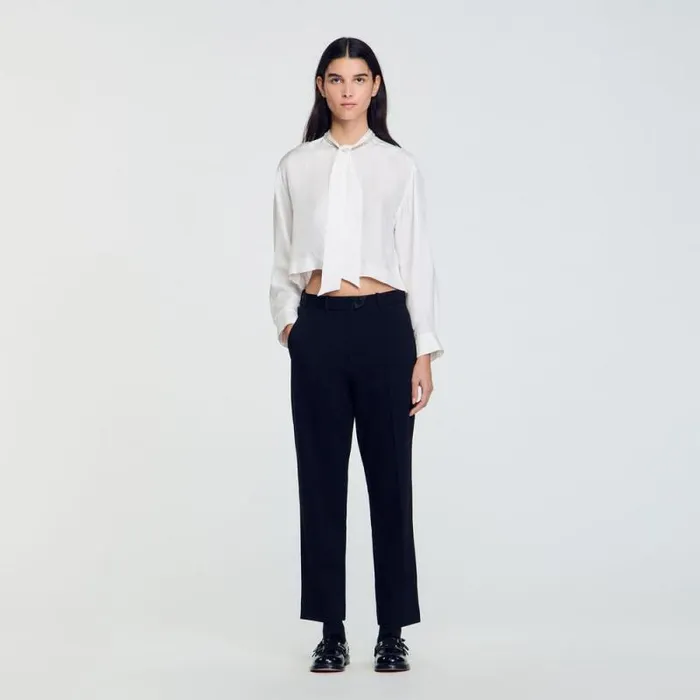 Pants and Shorts Women SANDRO Technical Material Trousers Black