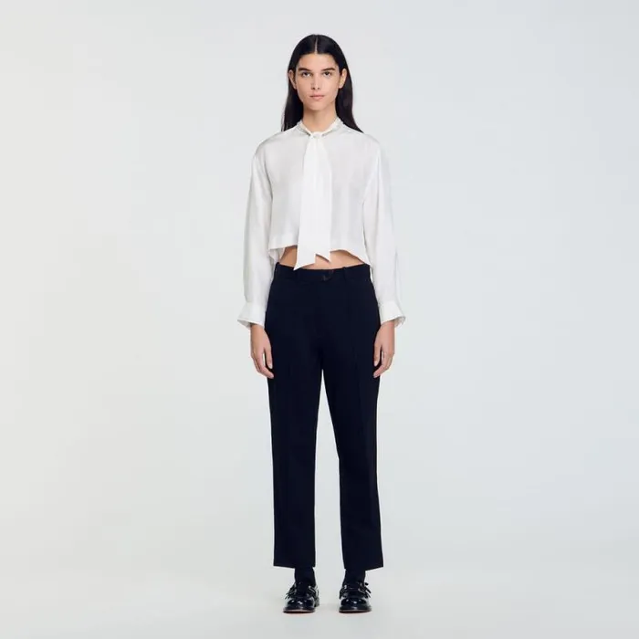 Pants and Shorts Women SANDRO Technical Material Trousers Black