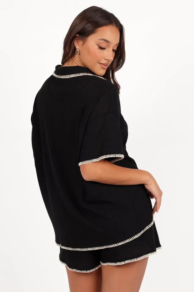 petalandpup Loungewear Women Essen Knit Shirt Set 8211 Black Cream Black Cream
