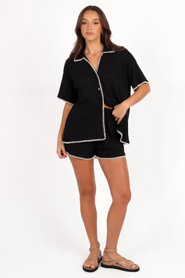 petalandpup Loungewear Women Essen Knit Shirt Set 8211 Black Cream Black Cream