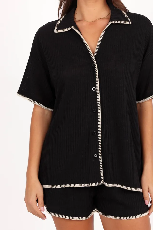 petalandpup Loungewear Women Essen Knit Shirt Set 8211 Black Cream Black Cream