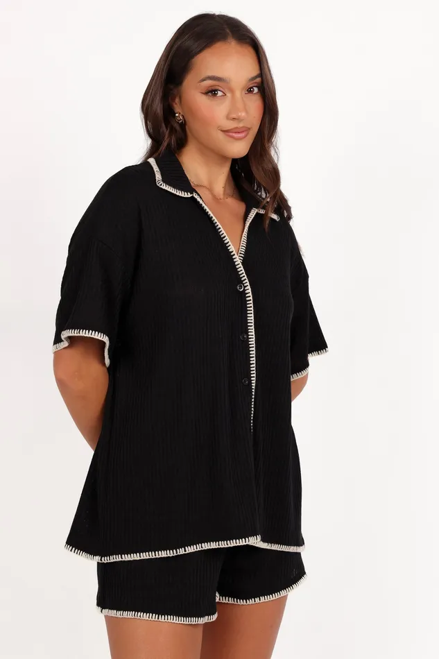 petalandpup Loungewear Women Essen Knit Shirt Set 8211 Black Cream Black Cream