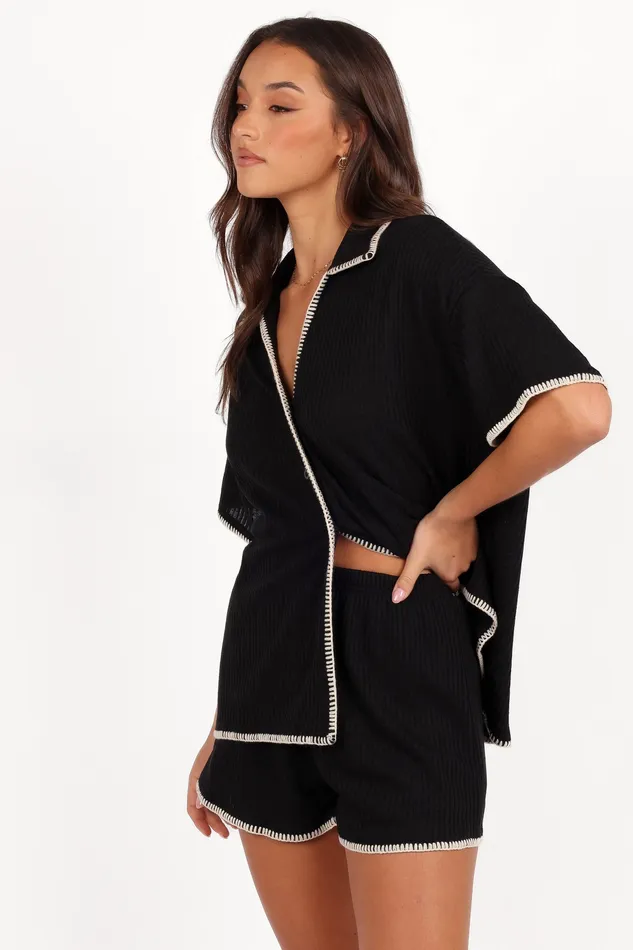 petalandpup Loungewear Women Essen Knit Shirt Set 8211 Black Cream Black Cream