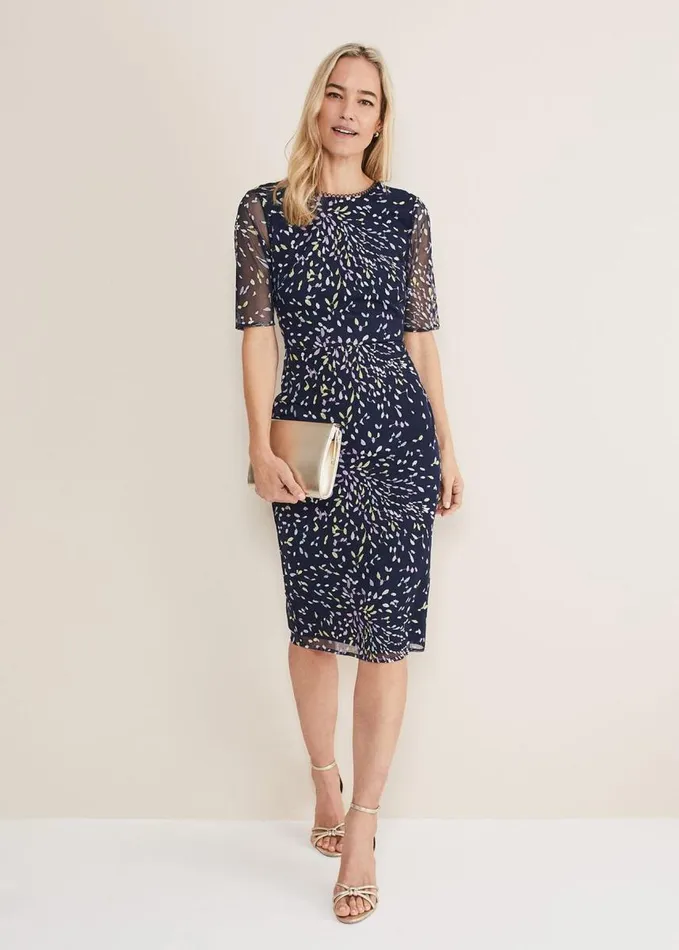 Phase Eight Aileena Embroidered Bodycon Midi Dress Navymulti Women Dresses