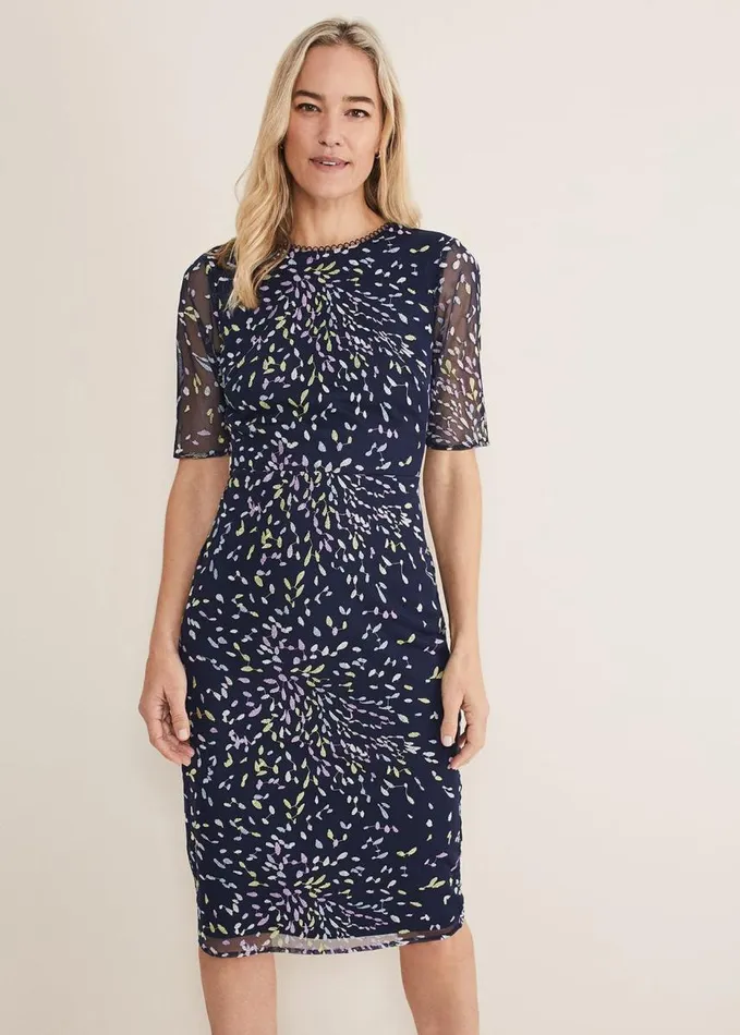 Phase Eight Aileena Embroidered Bodycon Midi Dress Navymulti Women Dresses