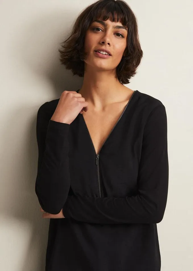Phase Eight Alaina Longline Zip Detail Tunic Black Women Tops and TShirts
