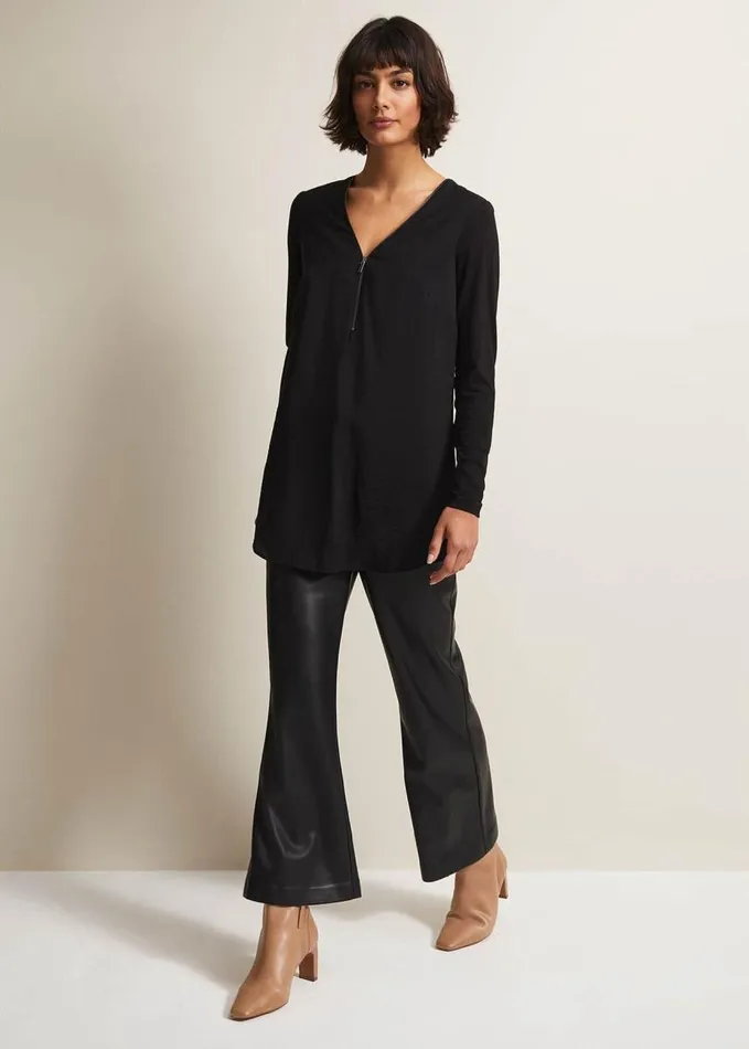 Phase Eight Alaina Longline Zip Detail Tunic Black Women Tops and TShirts