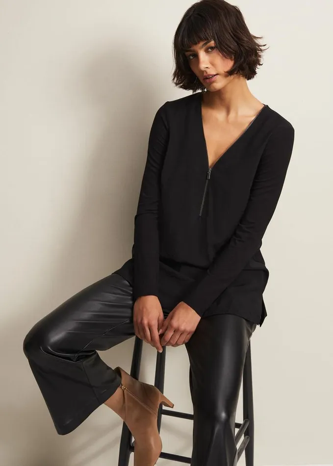 Phase Eight Alaina Longline Zip Detail Tunic Black Women Tops and TShirts