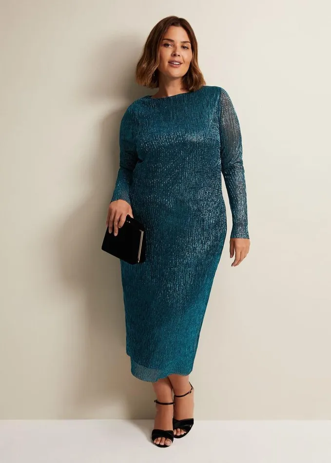 Phase Eight Alix Plisse Dress Blue Women Dresses