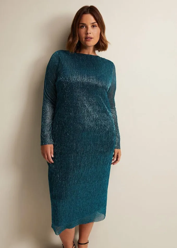Phase Eight Alix Plisse Dress Blue Women Dresses