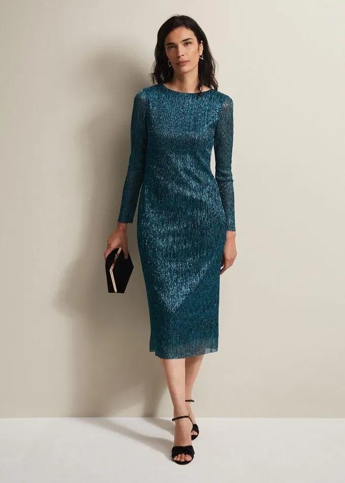 Phase Eight Alix Plisse Dress Blue Women Dresses