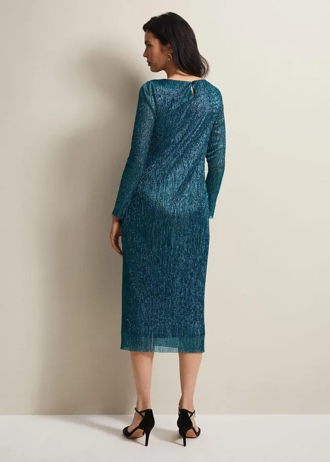 Phase Eight Alix Plisse Dress Blue Women Dresses