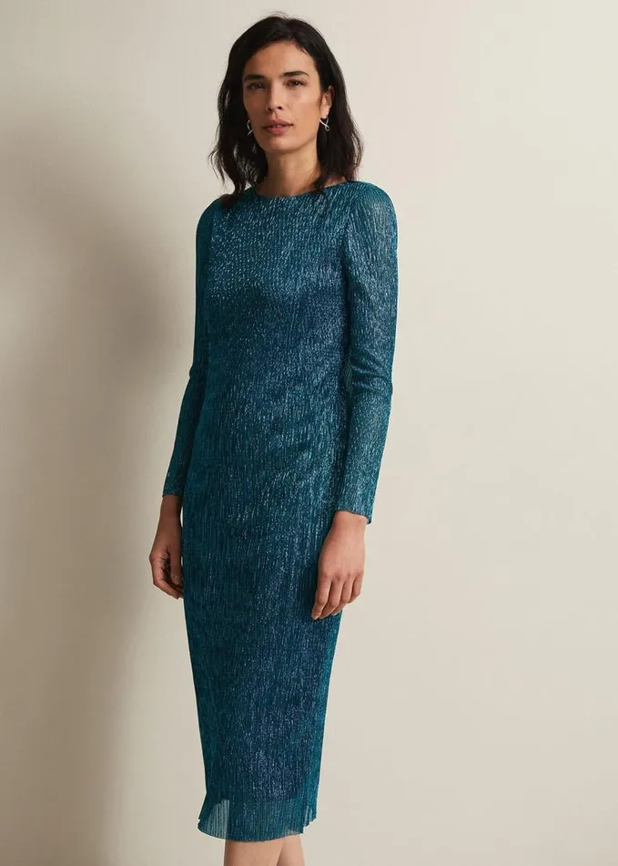 Phase Eight Alix Plisse Dress Blue Women Dresses