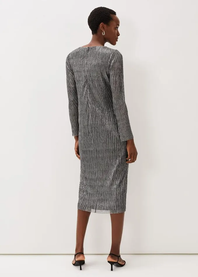 Phase Eight Alix Plisse Midi Dress Silver Women Dresses
