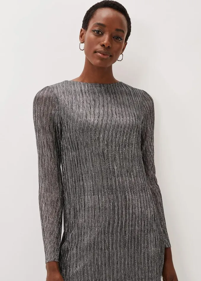 Phase Eight Alix Plisse Midi Dress Silver Women Dresses