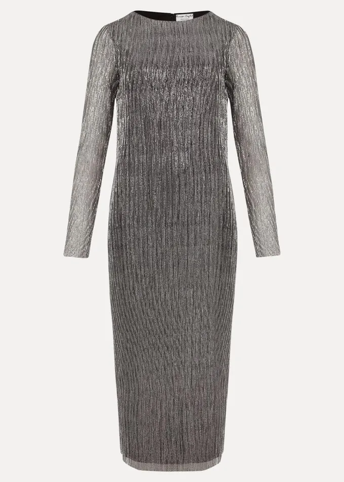Phase Eight Alix Plisse Midi Dress Silver Women Dresses