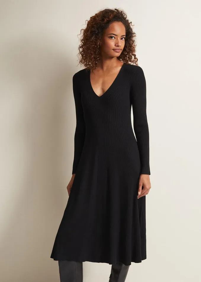Phase Eight Amberlyn Black Fit And Flare Midi Dress Black Women Knitwear