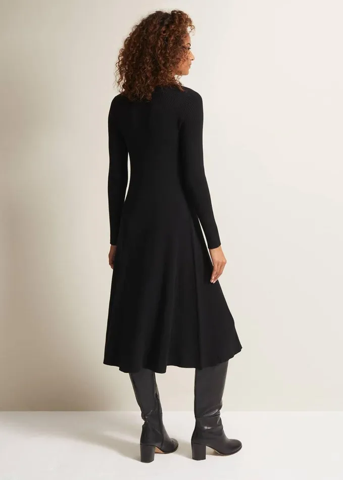 Phase Eight Amberlyn Black Fit And Flare Midi Dress Black Women Knitwear