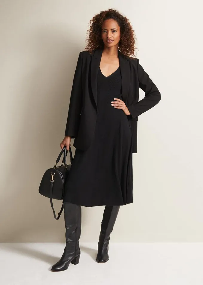 Phase Eight Amberlyn Black Fit And Flare Midi Dress Black Women Knitwear