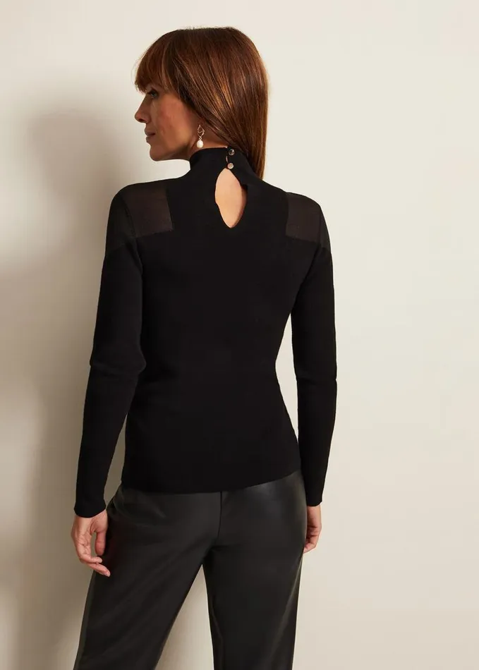 Phase Eight Amiee Sheer Cold Shoulder Knit Panel Top Black Women Knitwear