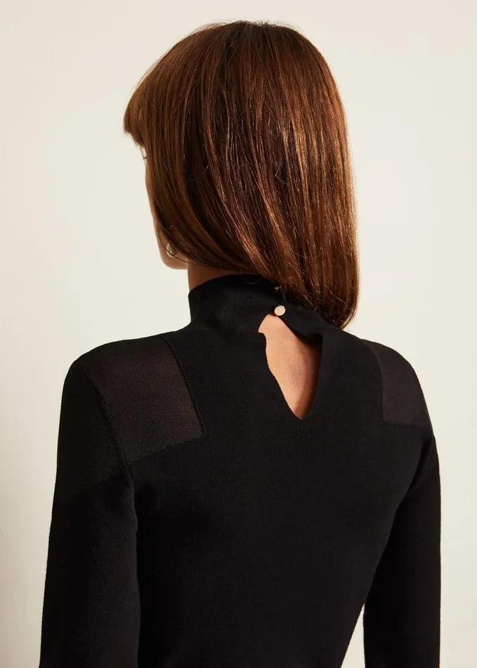 Phase Eight Amiee Sheer Cold Shoulder Knit Panel Top Black Women Knitwear