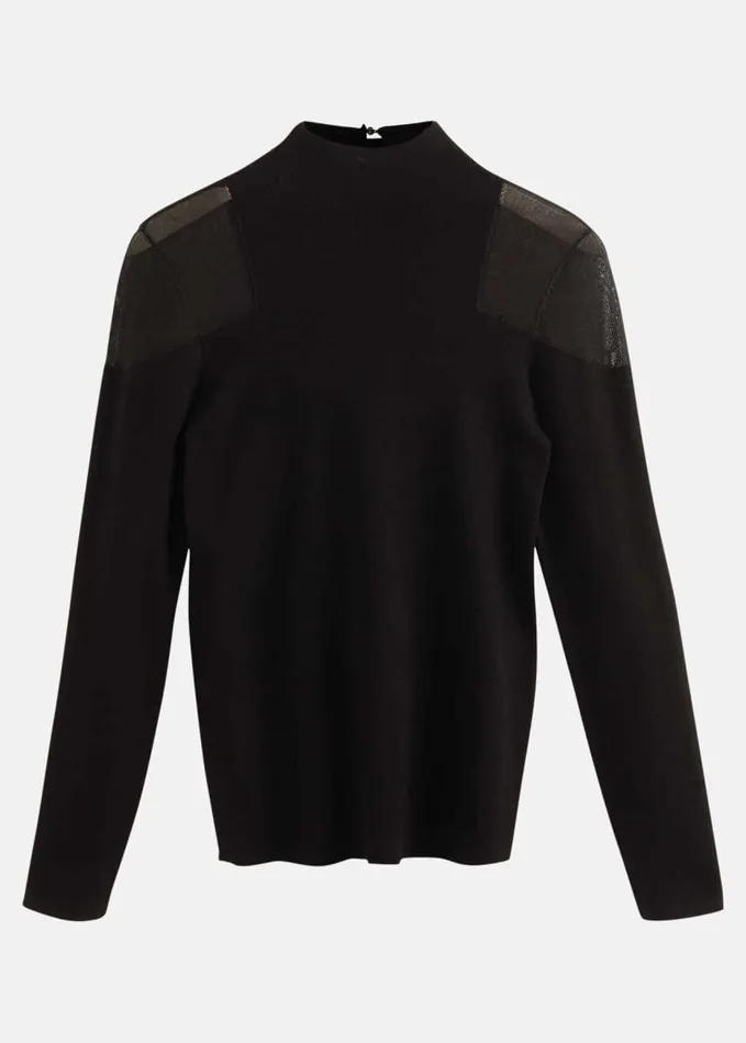 Phase Eight Amiee Sheer Cold Shoulder Knit Panel Top Black Women Knitwear