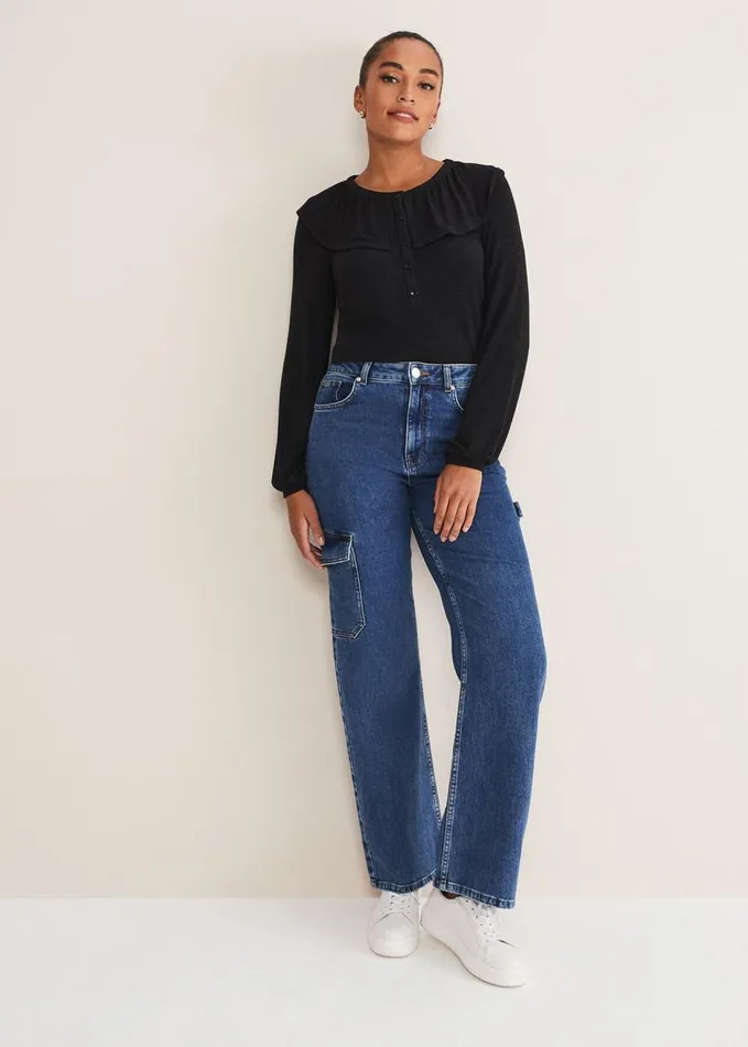 Phase Eight Anda Frill Detail Bor Top Charcoal Women Tops and TShirts