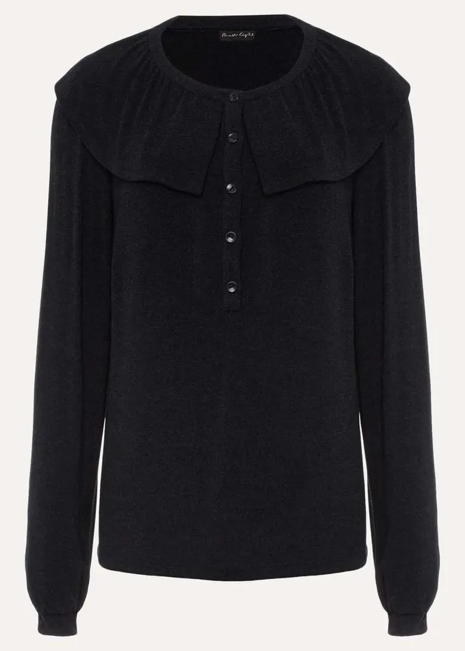 Phase Eight Anda Frill Detail Bor Top Charcoal Women Tops and TShirts