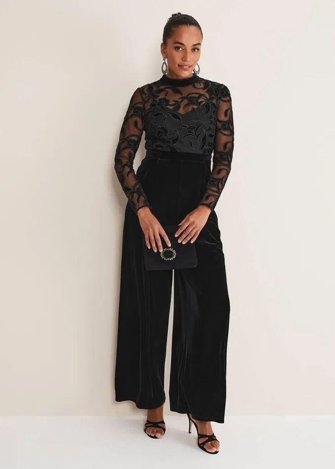 Phase Eight Angelica Velvet Jumpsuit Black Women Dresses