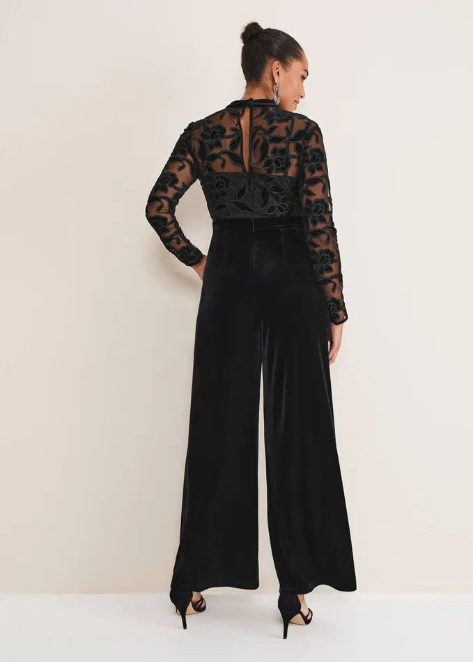 Phase Eight Angelica Velvet Jumpsuit Black Women Dresses