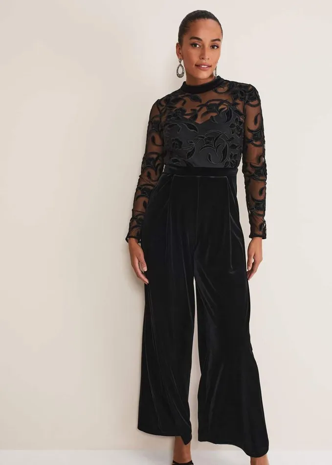 Phase Eight Angelica Velvet Jumpsuit Black Women Dresses
