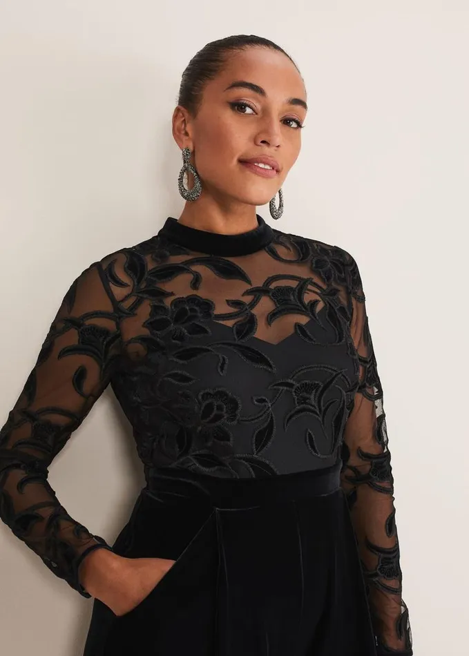 Phase Eight Angelica Velvet Jumpsuit Black Women Dresses