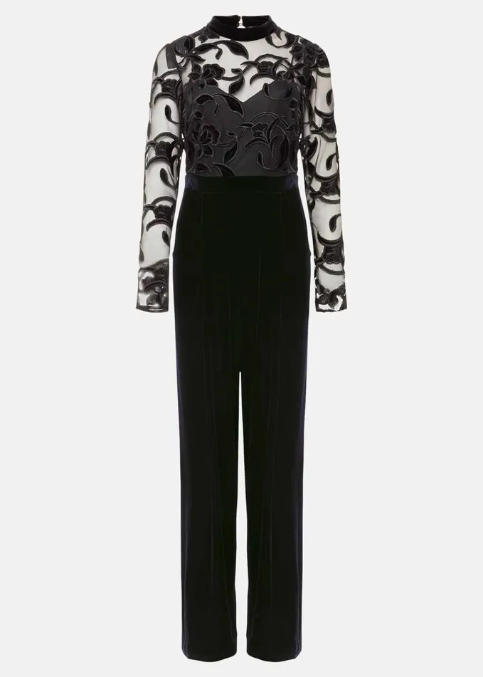 Phase Eight Angelica Velvet Jumpsuit Black Women Dresses