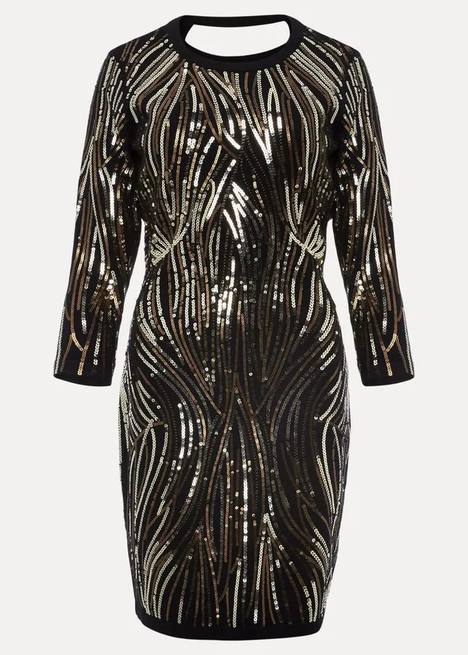 Phase Eight Anisa Open Back Sequin Knit Dress Blackgold Women Dresses