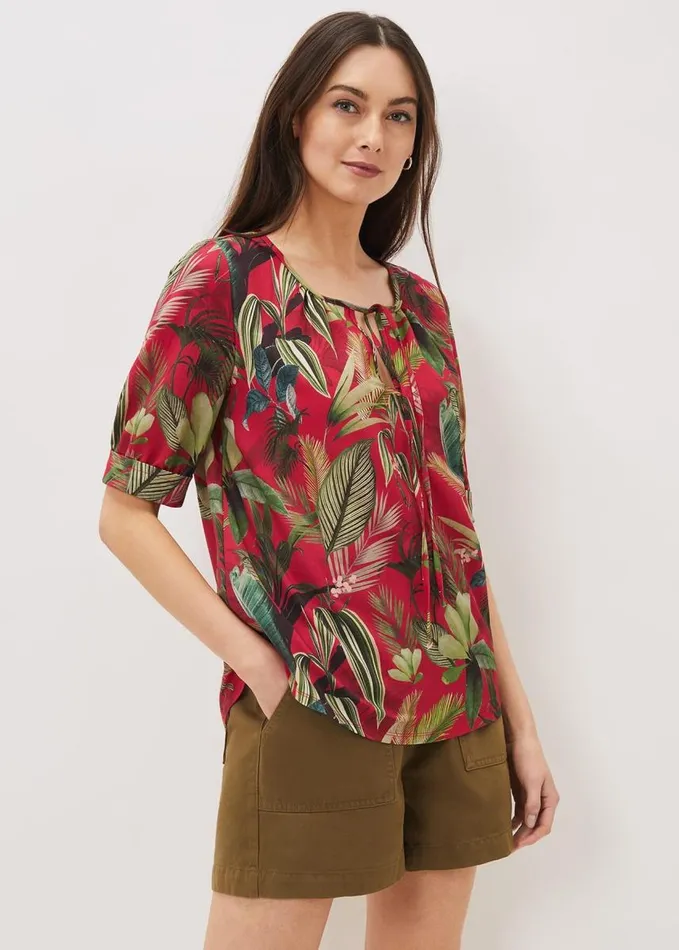 Phase Eight Antonia Tropical Print Top Hot Pink Women Tops and TShirts
