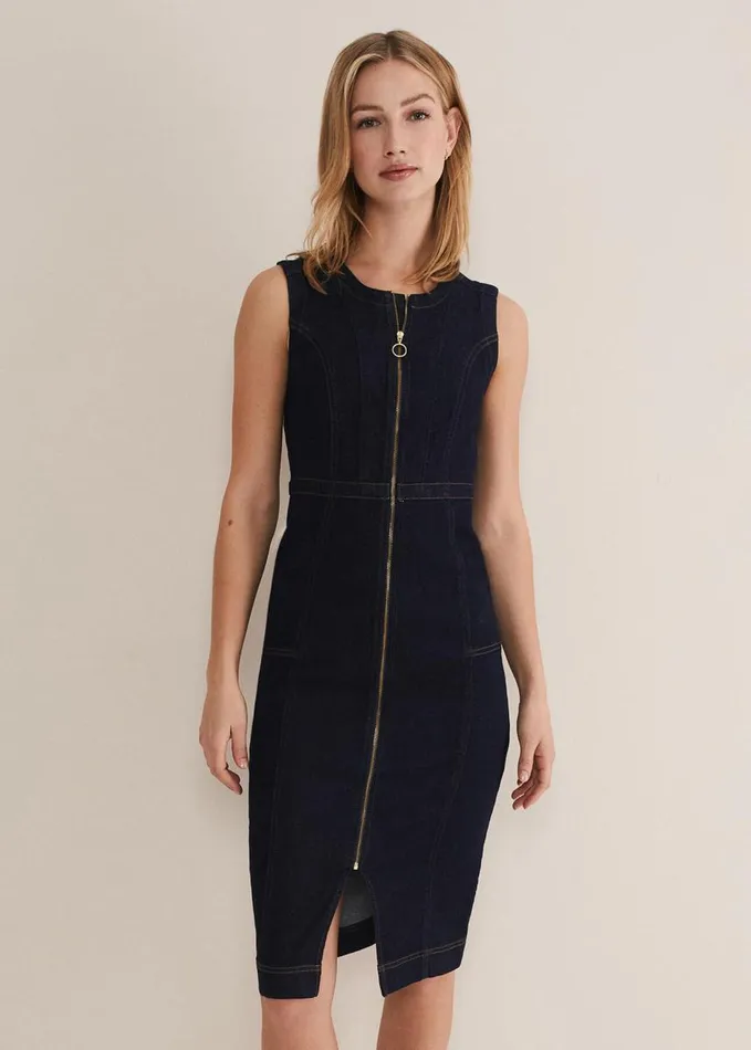 Phase Eight Anwen Fitted Denim Midi Dress Indigo Women Dresses