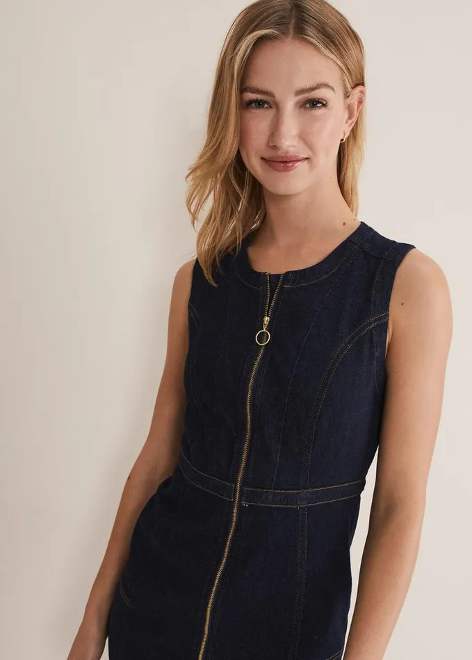 Phase Eight Anwen Fitted Denim Midi Dress Indigo Women Dresses