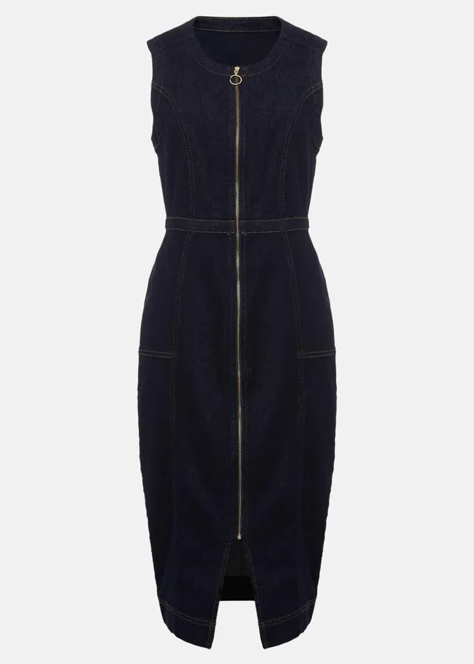 Phase Eight Anwen Fitted Denim Midi Dress Indigo Women Dresses
