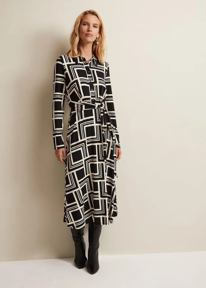 Phase Eight April Geo Midi Dress Blackmulti Women Dresses
